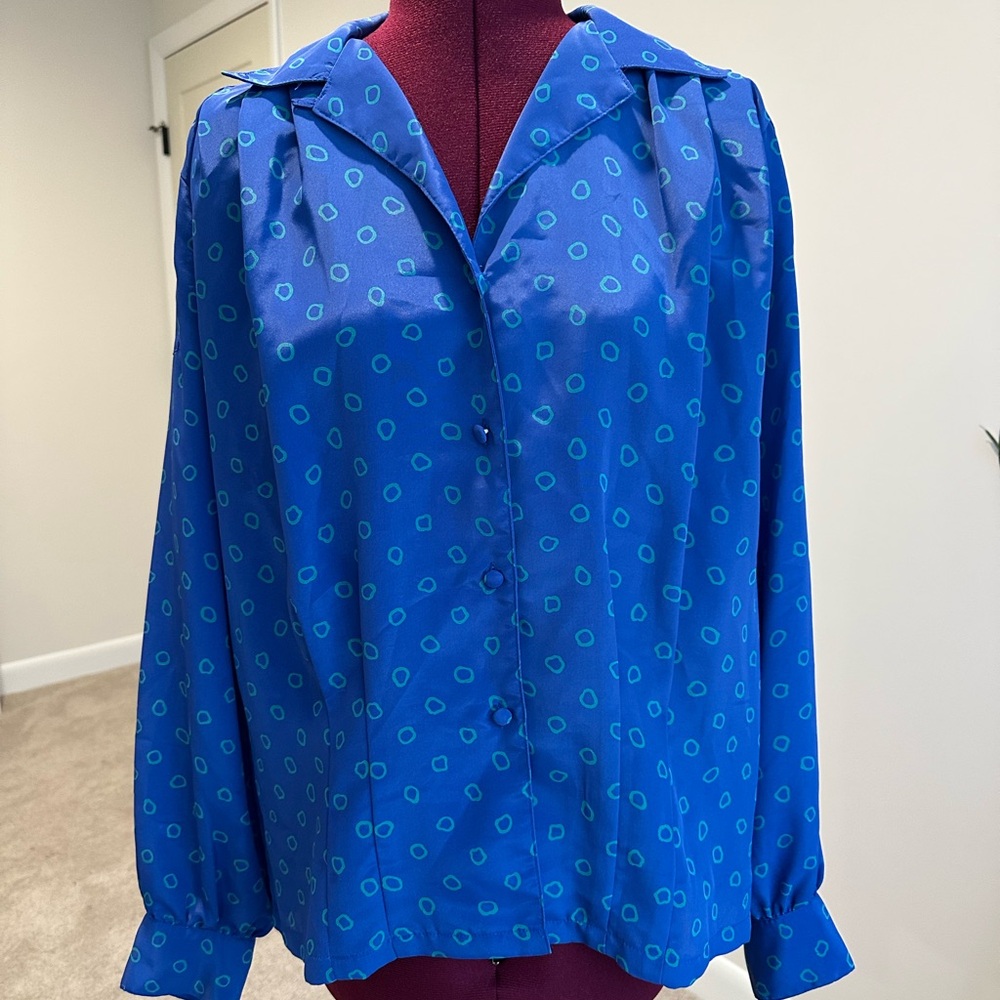 Vintage Oscar de la Renta Expressions Blue and teal Geometric Blouse
